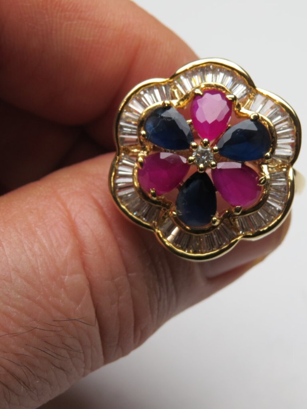 14k Ruby Sapphire Diamond Ring - Picture 2 of 3